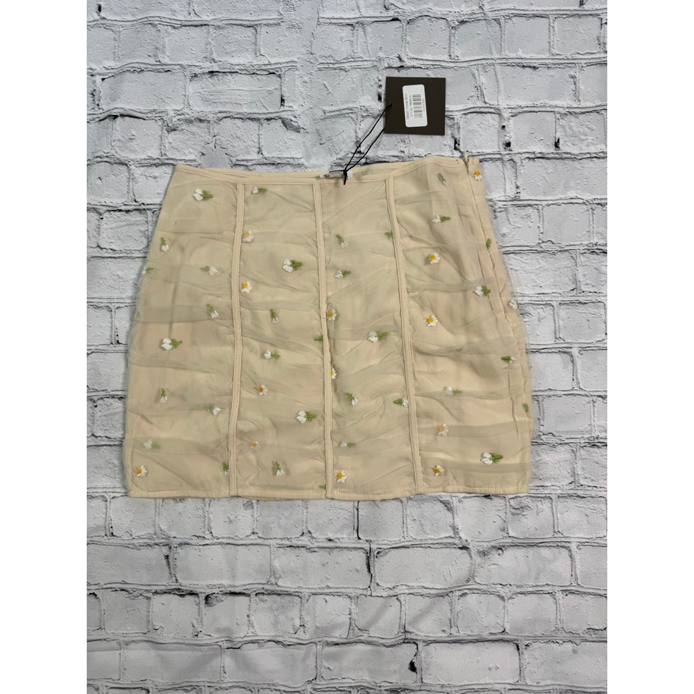 NWT Le Lis Floral Mini Skirt Size M Mesh Ruched Embroidered Coquette Cottagecore